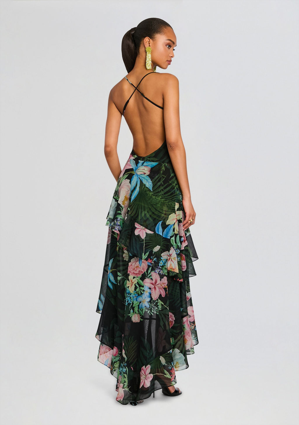 Samara Silk Chiffon Dress by retrofête in Noir Fleur Tropicale, product image 5