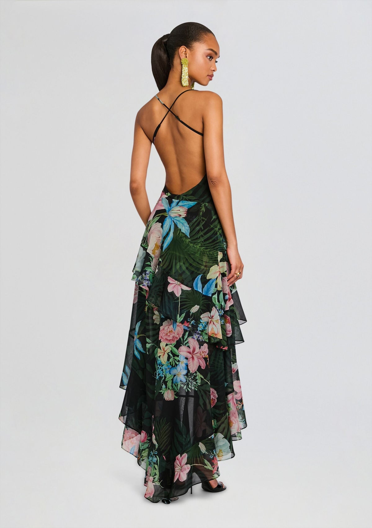 Samara Silk Chiffon Dress by retrofête in Noir Fleur Tropicale, product image 5