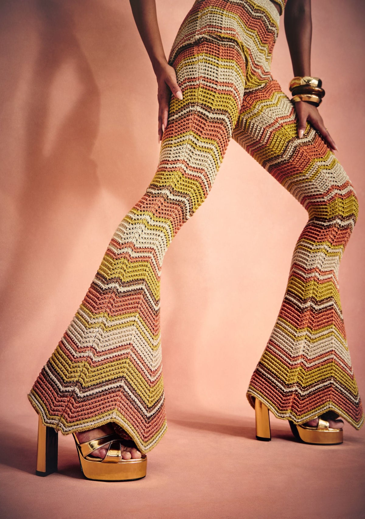 Amira Metallic Crochet Pants by retrofête in Metallic Multi, product image 2
