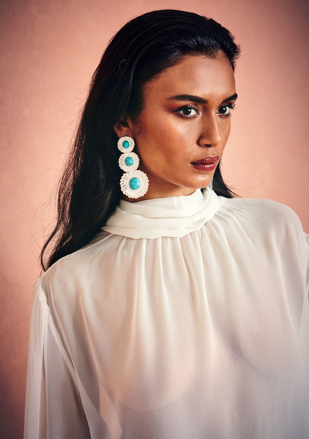Orabella Turquoise Earrings by retrofête in Turquoise/Silver, product image 2