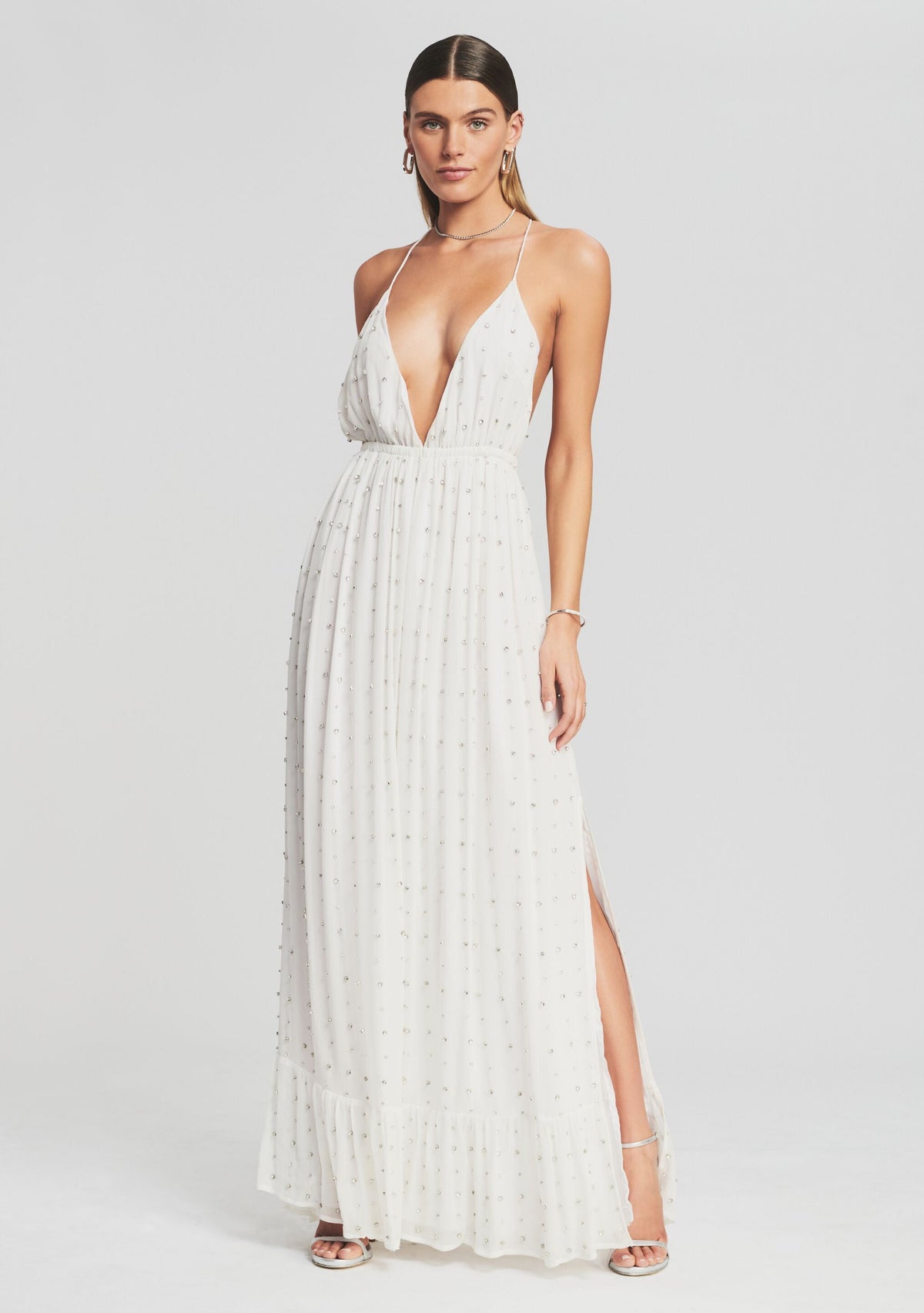 Zadie Embellished Silk Chiffon Dress by retrofête in White, product image 5