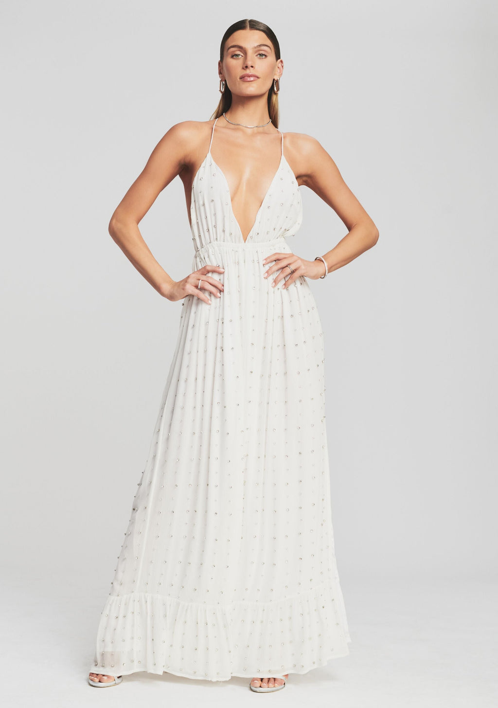 Zadie Embellished Silk Chiffon Dress by retrofête in White, product image 1