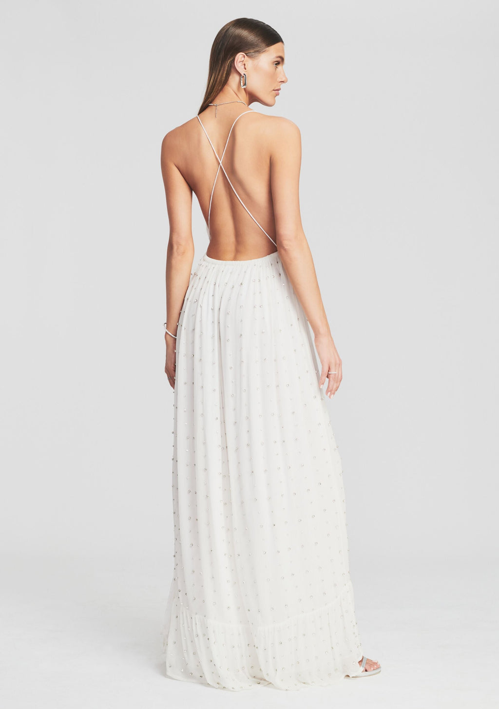 Zadie Embellished Silk Chiffon Dress by retrofête in White, product image 4