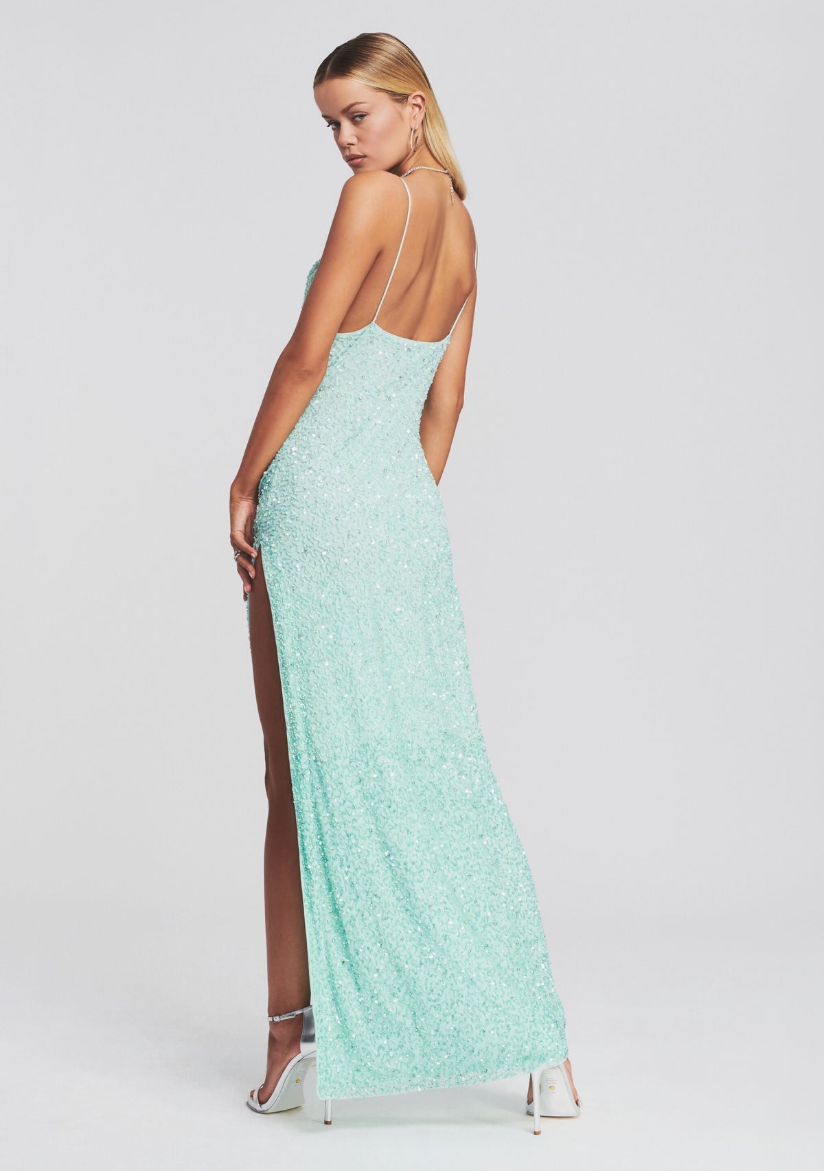Loretta Sequin Dress by retrofête in Bleached Aqua, product image 4