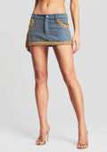Mani Embellished Denim Skirt by retrofête in Embroidered Denim, product image 1