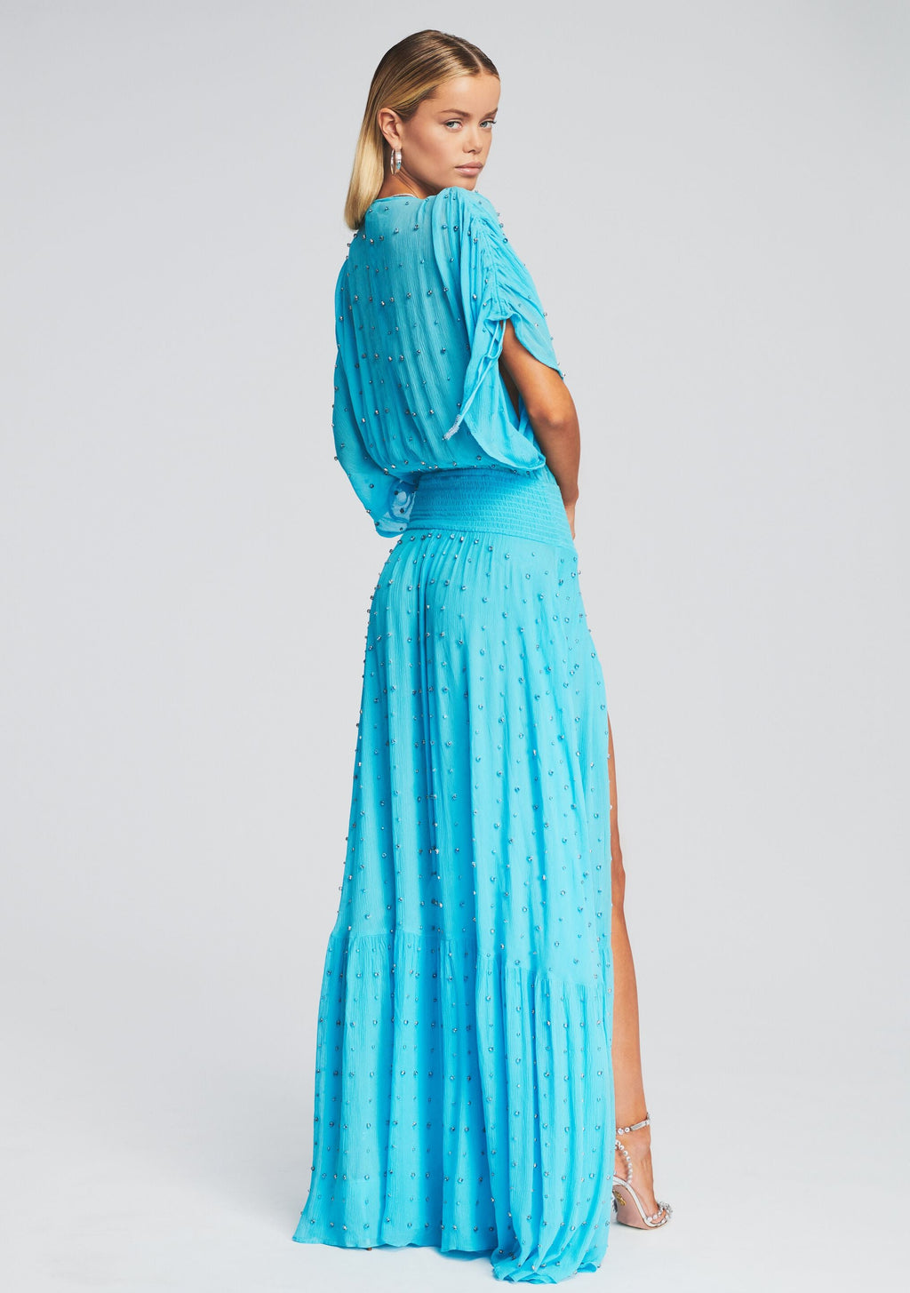 Tennie Embellished Silk Chiffon Dress by retrofête in Blue Atoll, product image 4