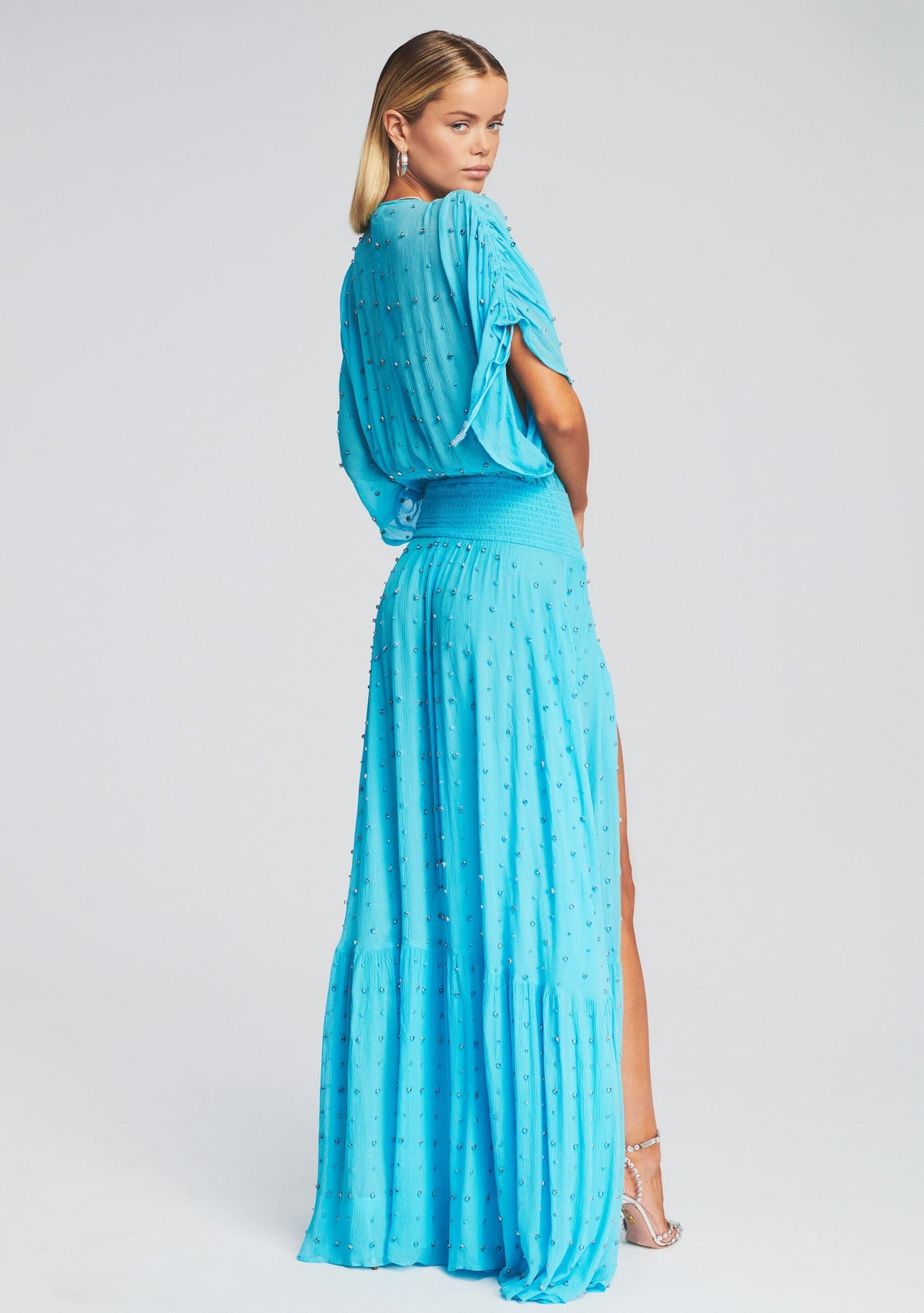Tennie Embellished Silk Chiffon Dress by retrofête in Blue Atoll, product image 4