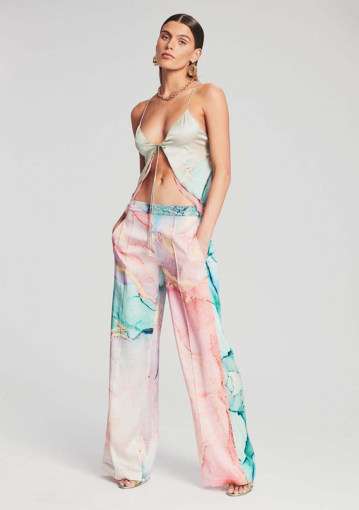 Arlene Silk Top by retrofête in Watercolor Marble, product image 5