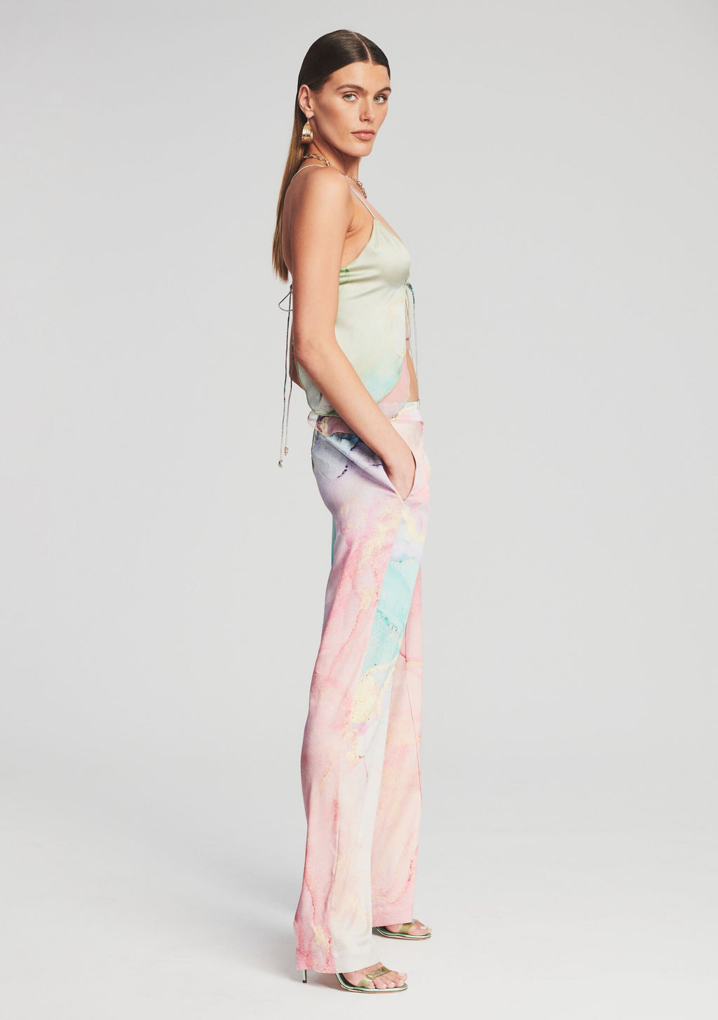 Arlene Silk Top by retrofête in Watercolor Marble, product image 3