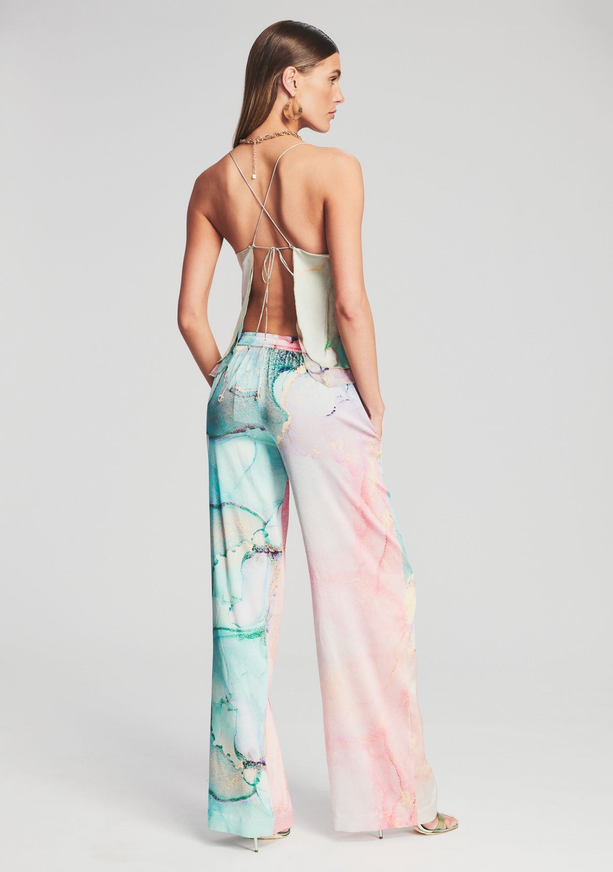 Kasha Silk Pant by retrofête in Watercolor Marble, product image 4