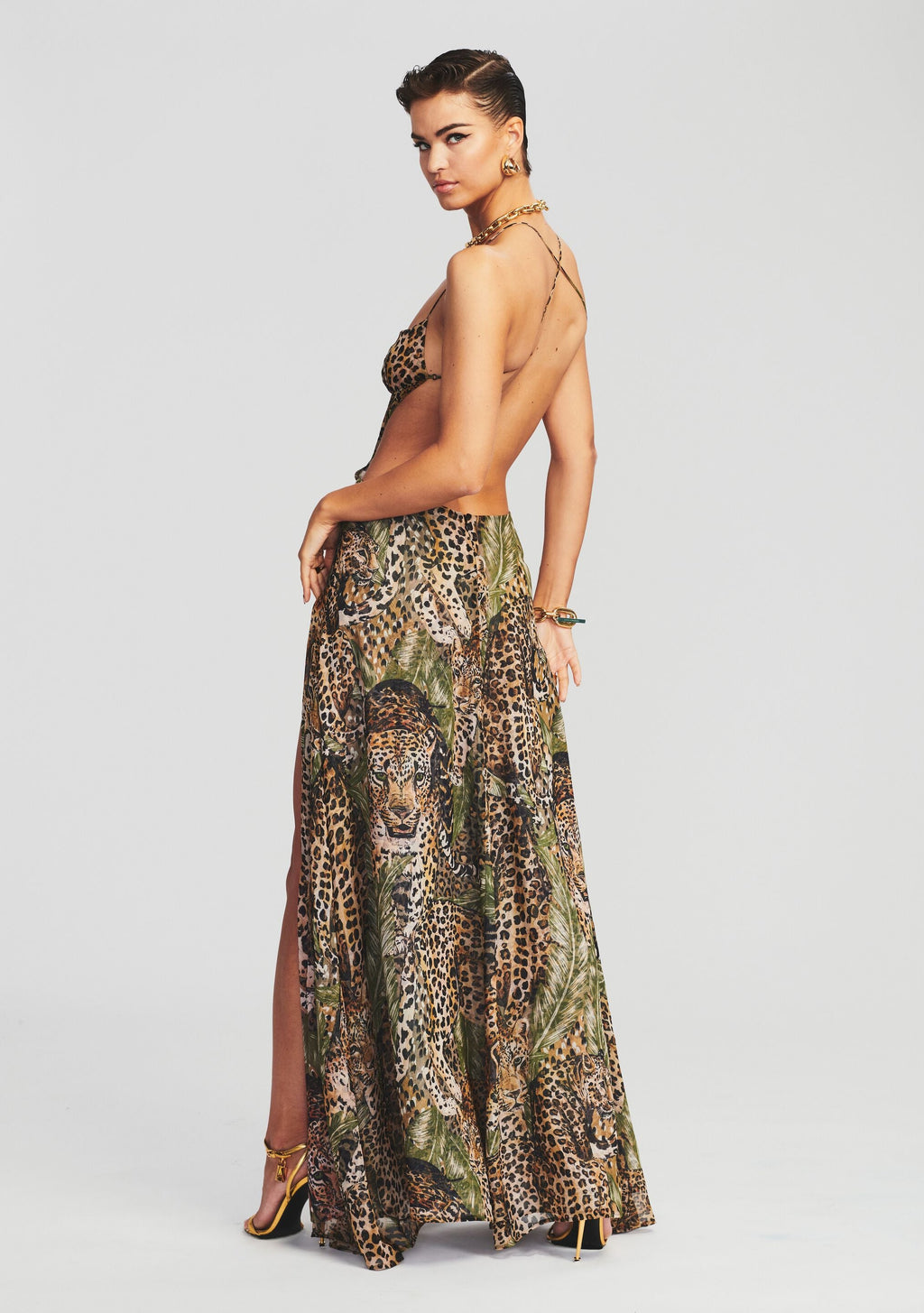 Scarlett Silk Chiffon Dress by retrofête in Jungle Leopard, product image 1