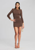 Avenue Rib Knit Dress by retrofête in Metallic Cognac, product image 1