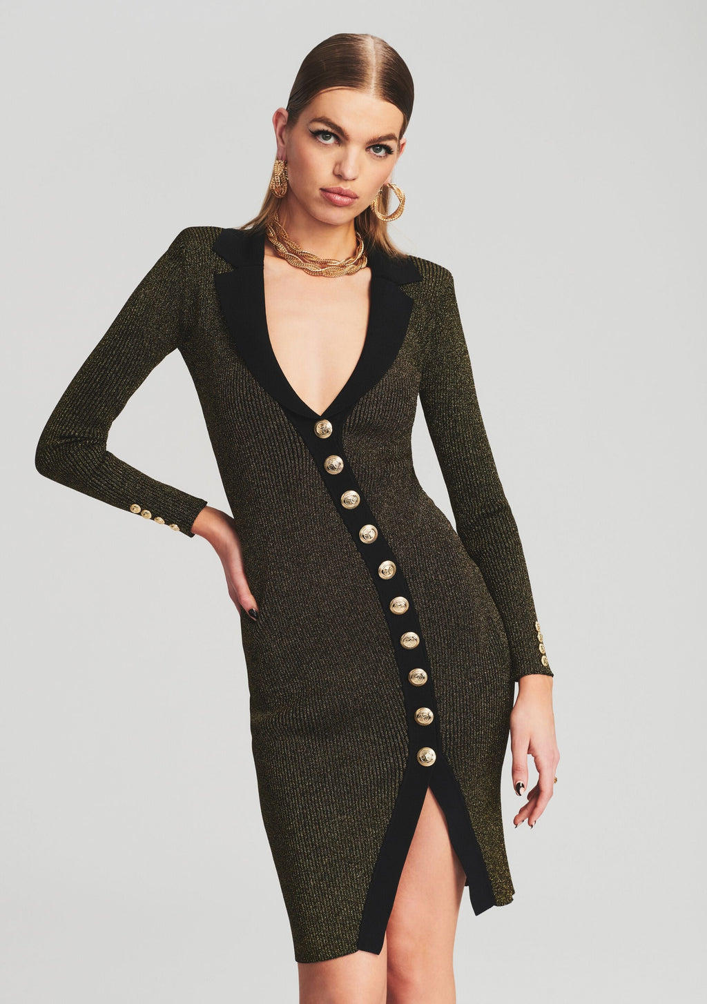 Cassidy Dress by retrofête in Metallic Black/Gold, product image 2