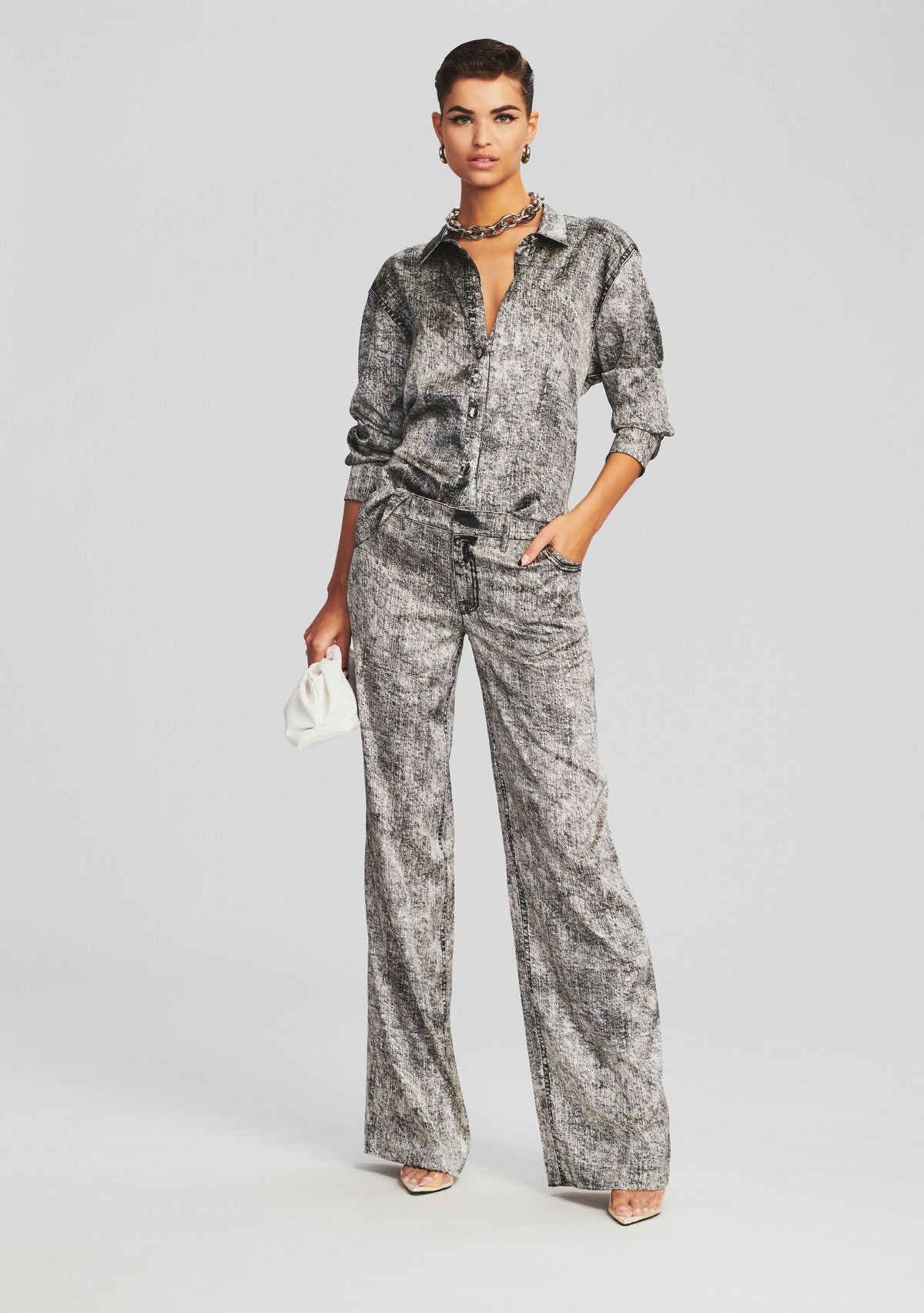 Murry Silk Shirt by retrofête in Black Acid Denim, product image 2