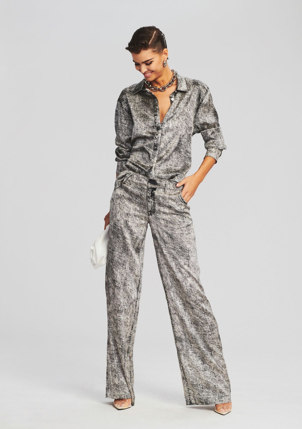 Verona Silk Pant by retrofête in Black Acid Denim, product image 5