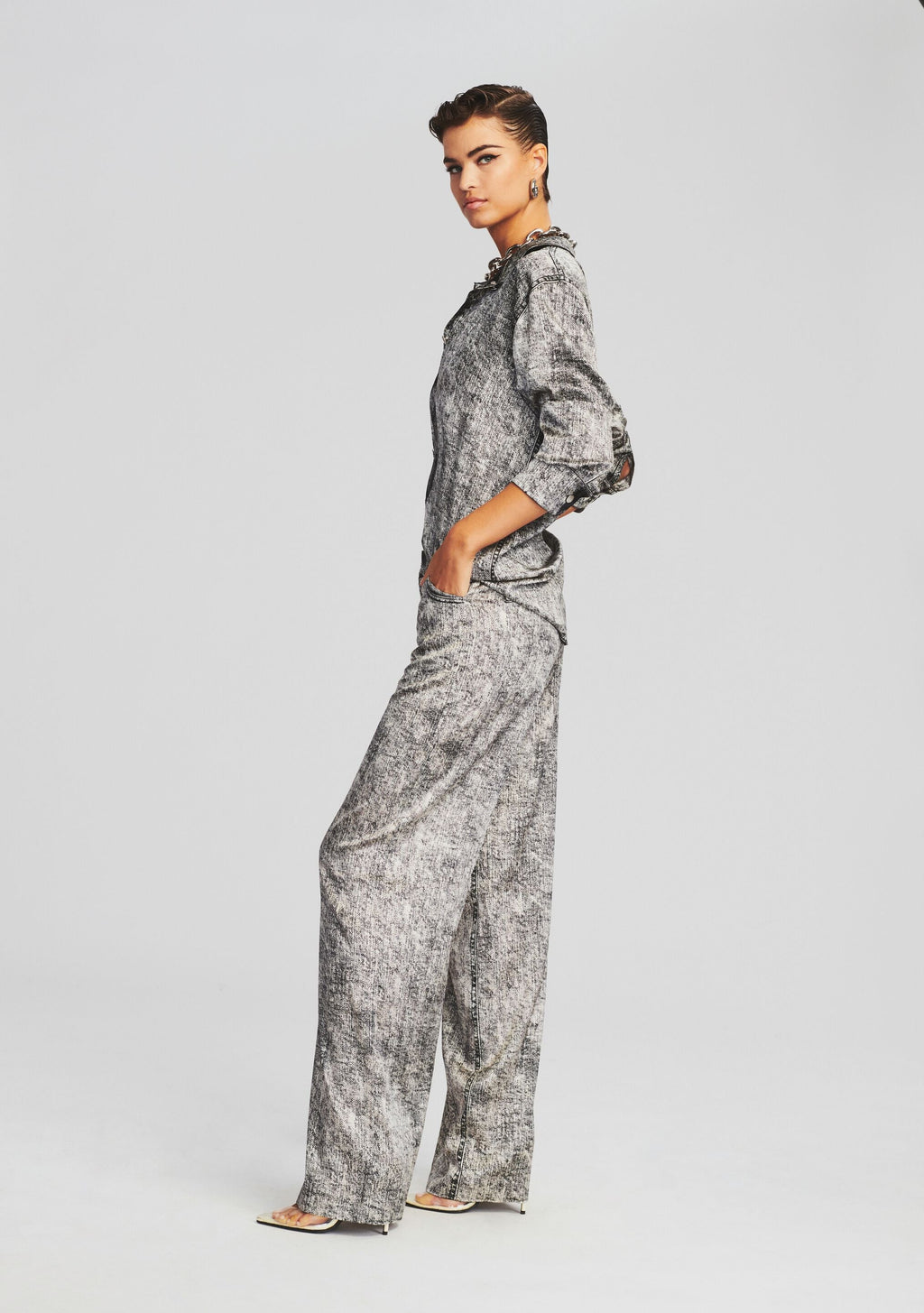 Verona Silk Pant by retrofête in Black Acid Denim, product image 3