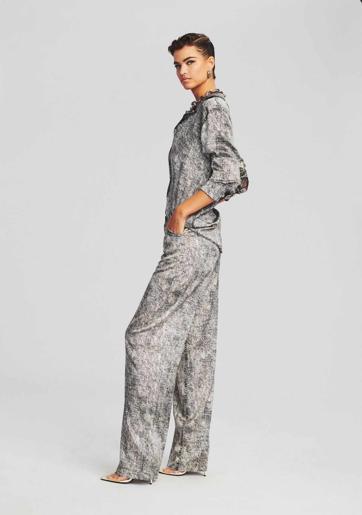 Verona Silk Pant by retrofête in Black Acid Denim, product image 3