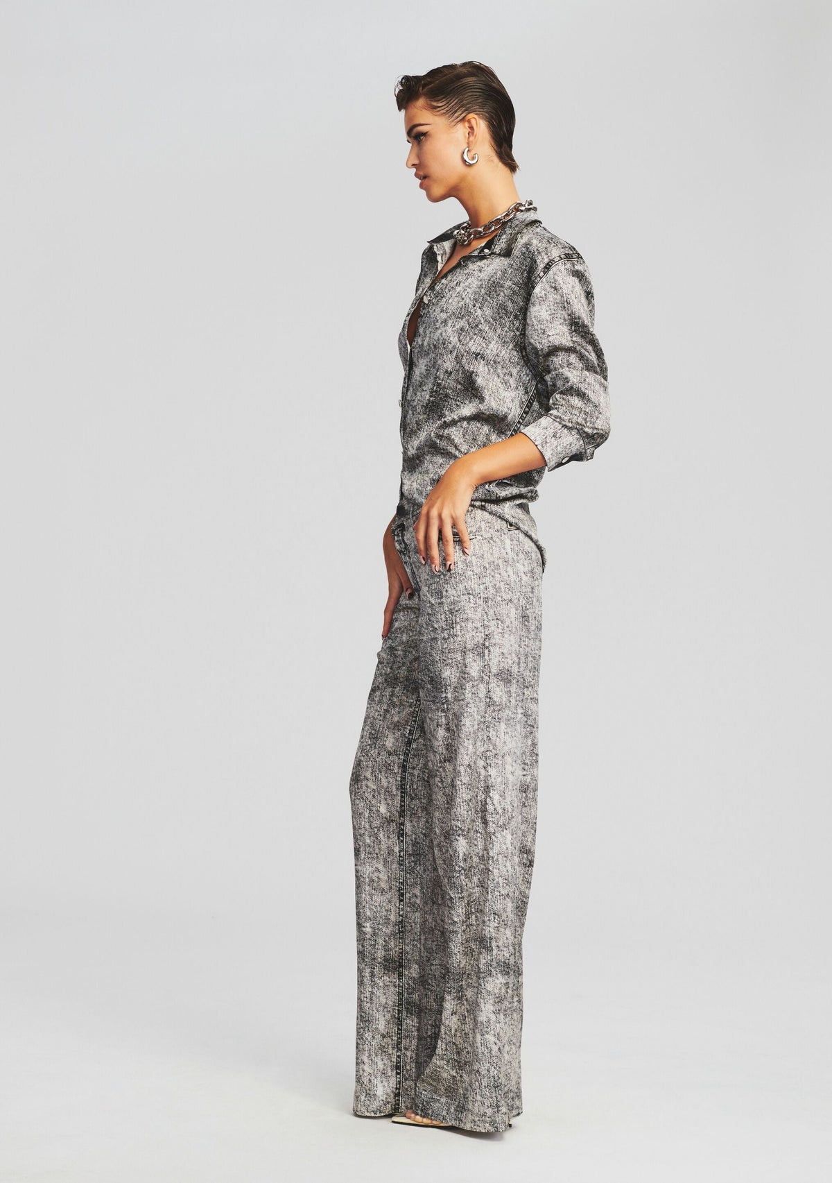 Murry Silk Shirt by retrofête in Black Acid Denim, product image 3