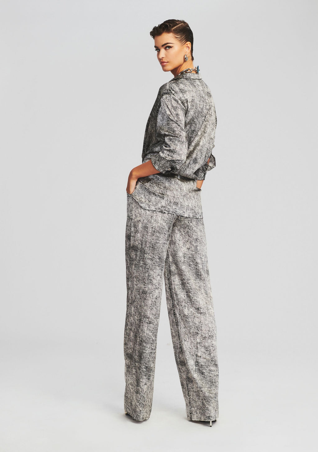 Verona Silk Pant by retrofête in Black Acid Denim, product image 4
