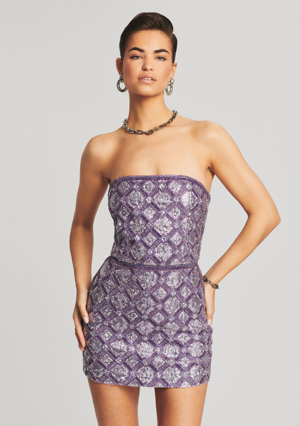 Heather Sequin Chainmail Dress by retrofête in Lilac, product image 5