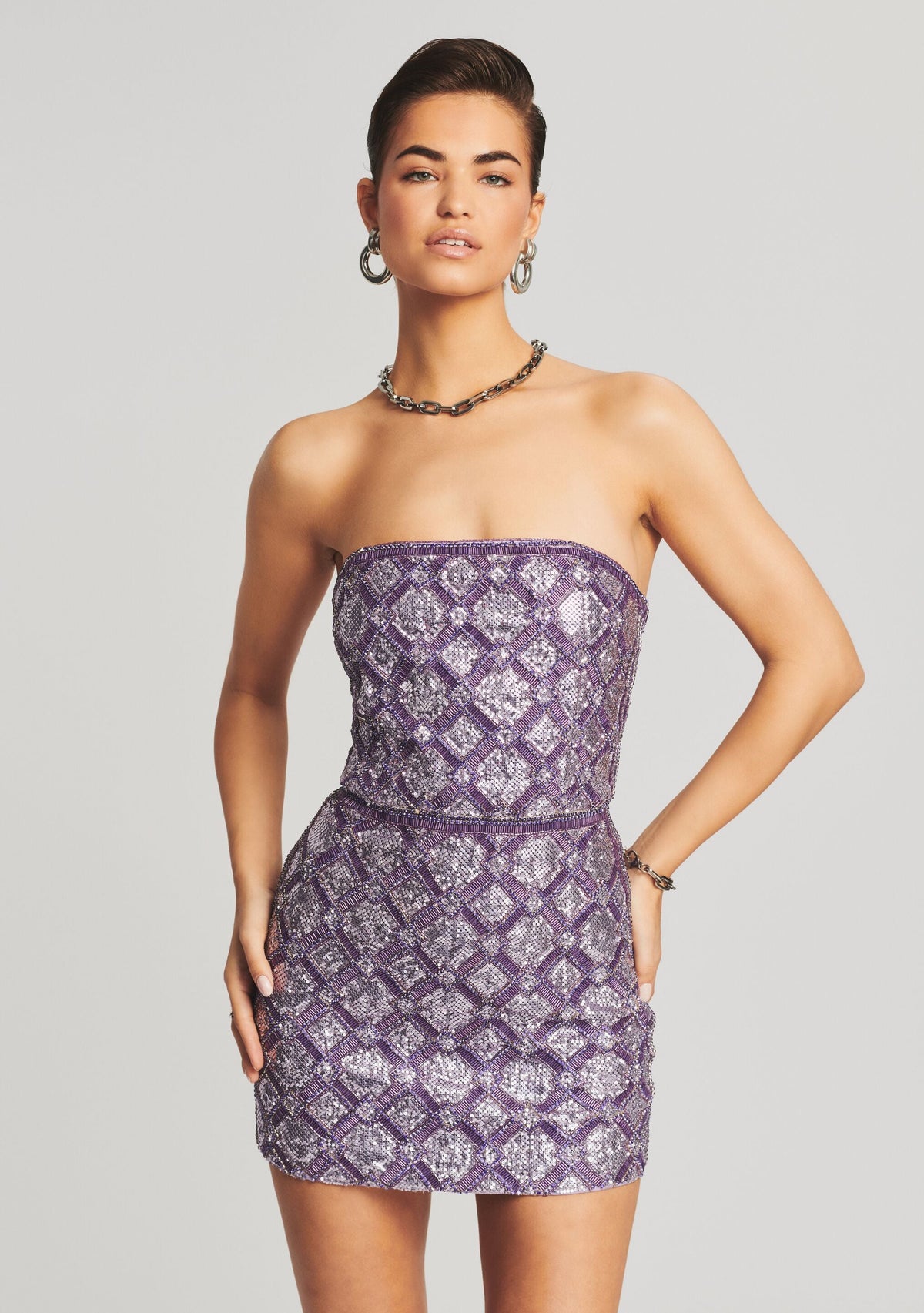 Heather Sequin Chainmail Dress by retrofête in Lilac, product image 5