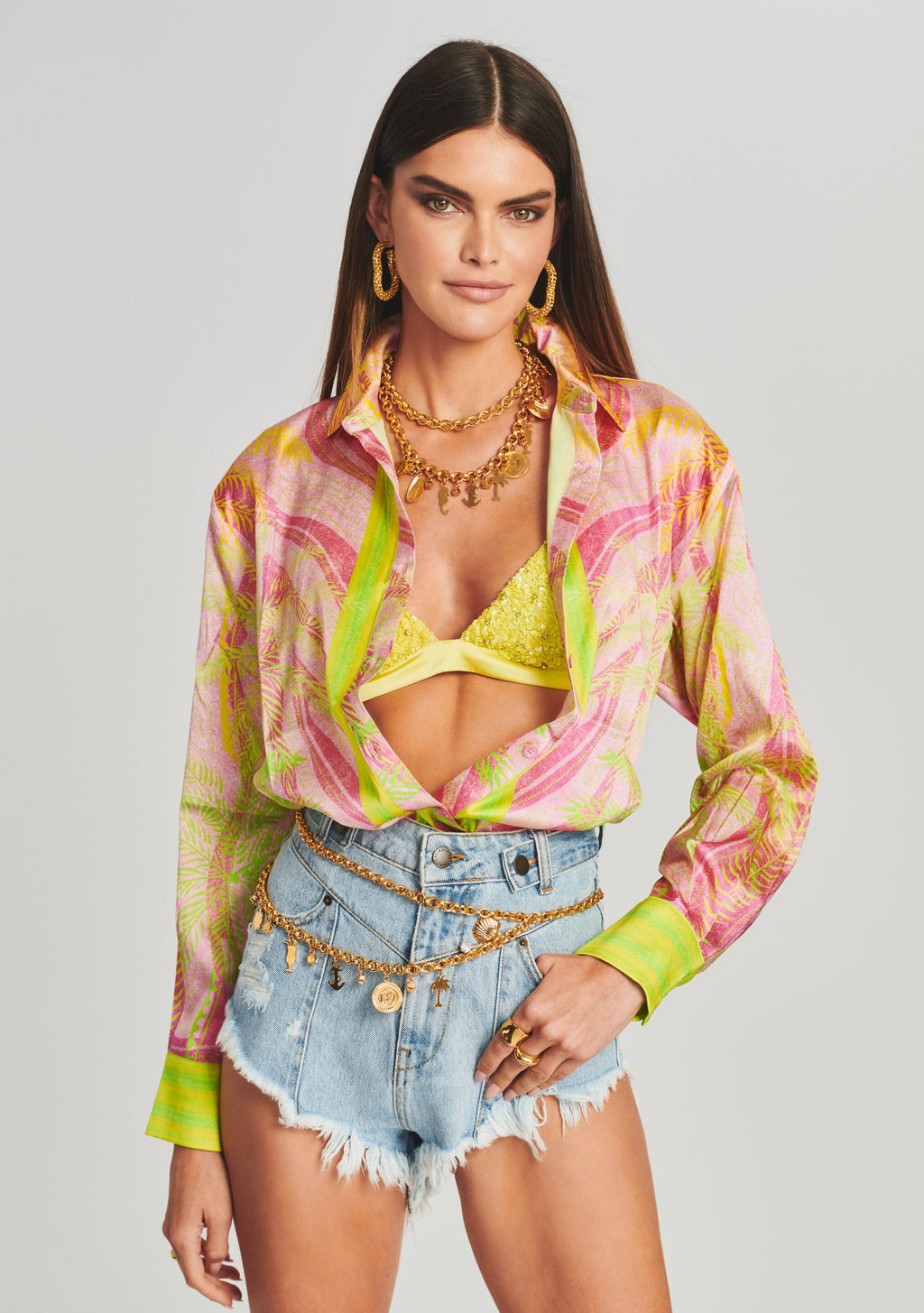 Emmy Silk Shirt by retrofête in Tropical Palm, product image 1
