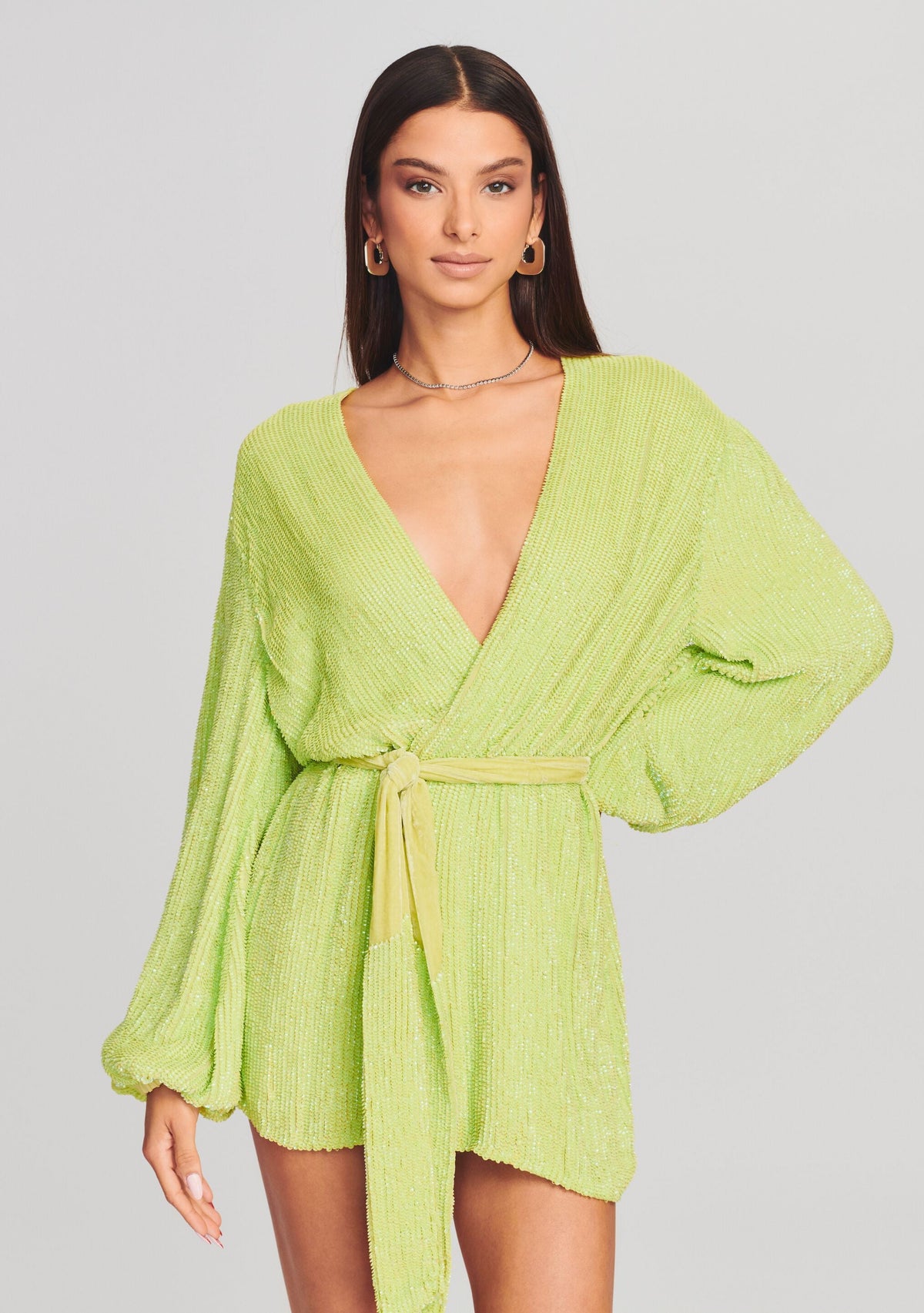 Gabrielle Sequin Robe by retrofête in Neon Yellow, product image 2