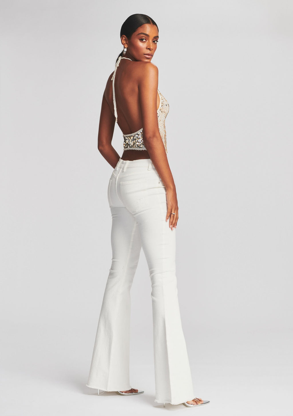 Stevie Sequin Crochet Halter Top by retrofête in Ivory Gold Silver, product image 4