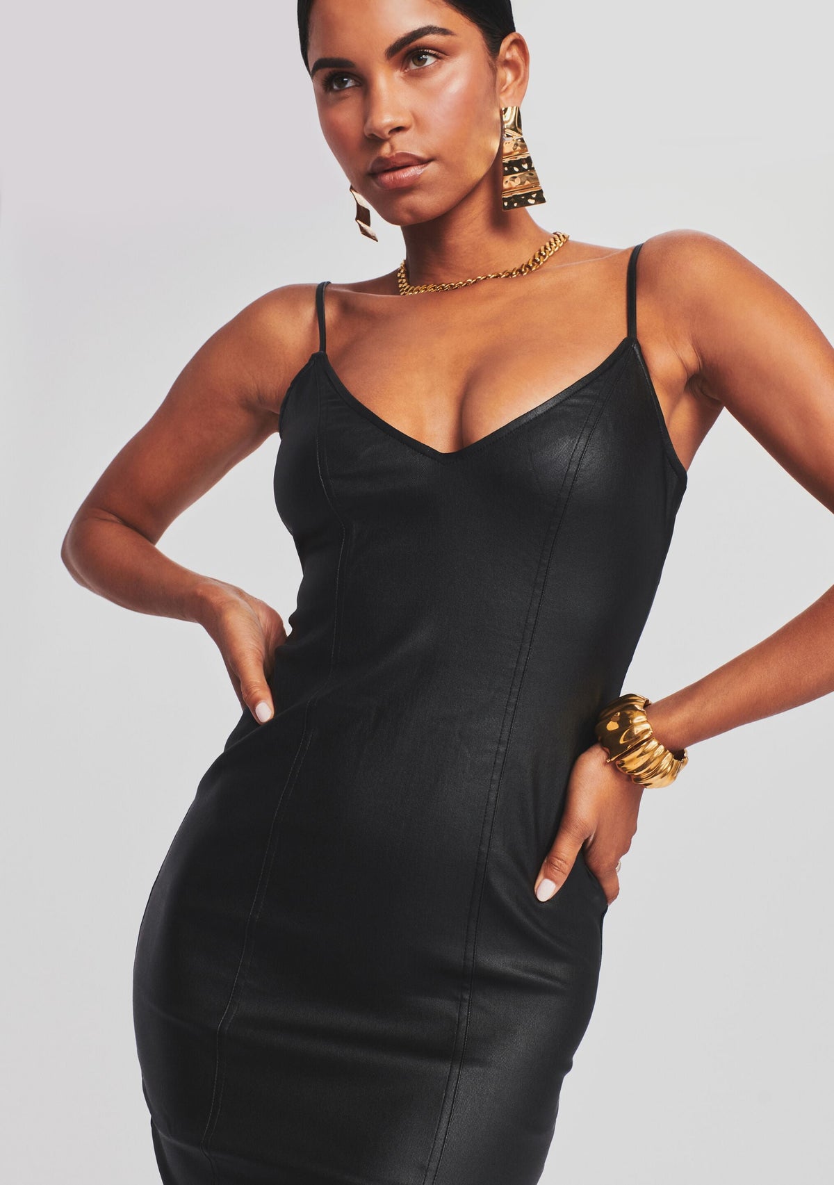 Aiden Coated Denim Midi Dress by retrofête in Coated Black, product image 5
