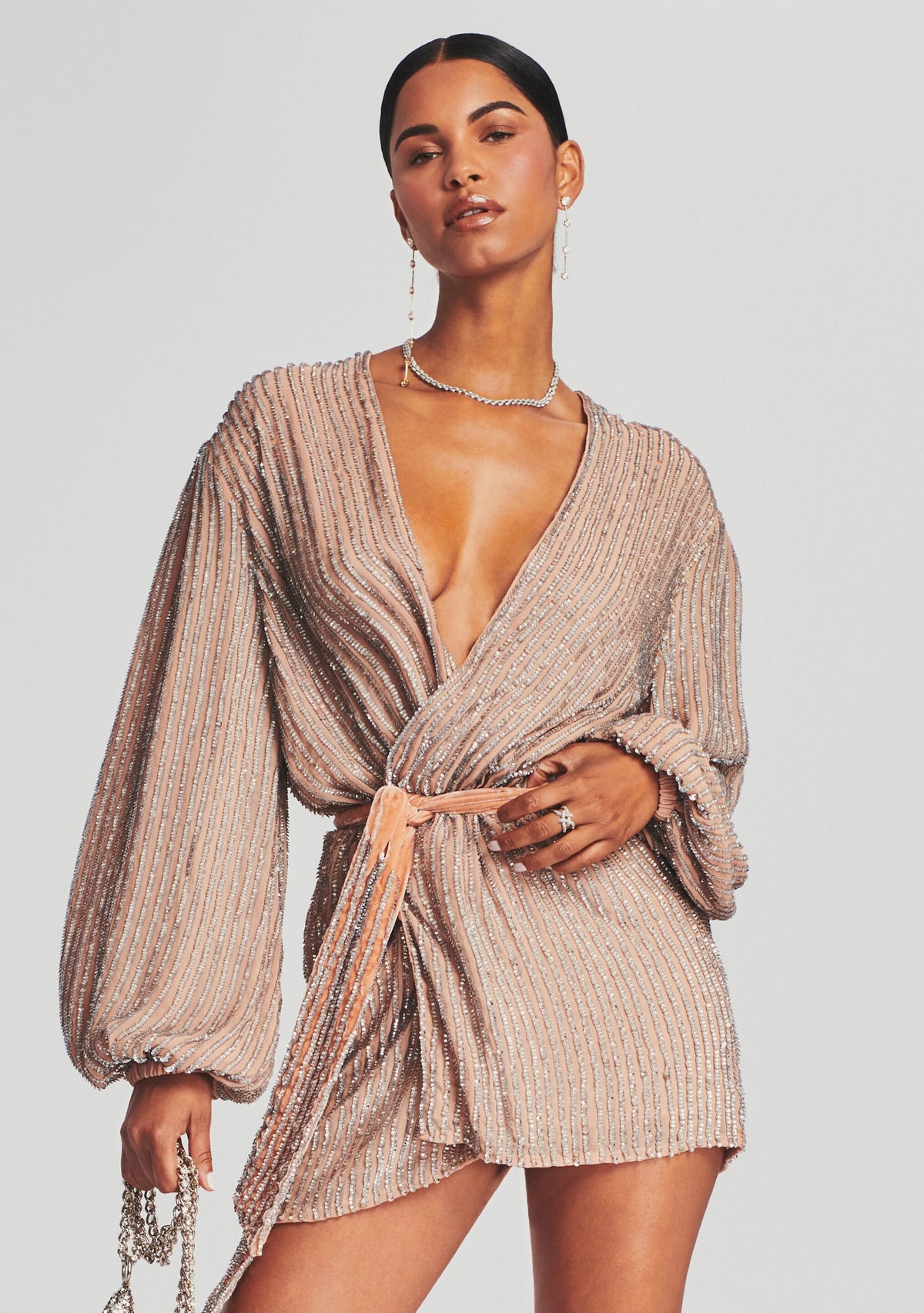 Gabrielle Sequin Robe by retrofête in Silver Nude Gap, product image 5