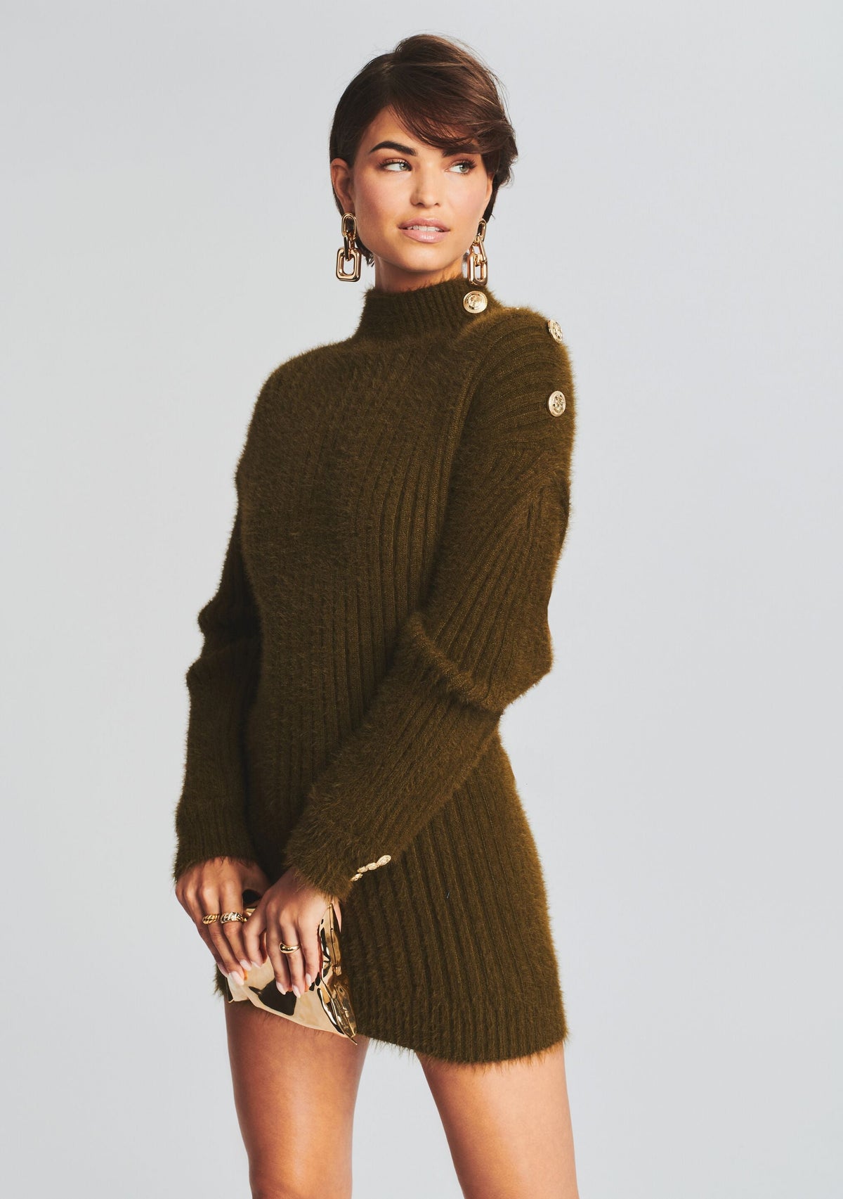 Vesey Sweater Dress by retrofête in Fuzzy Olive Green, product image 5
