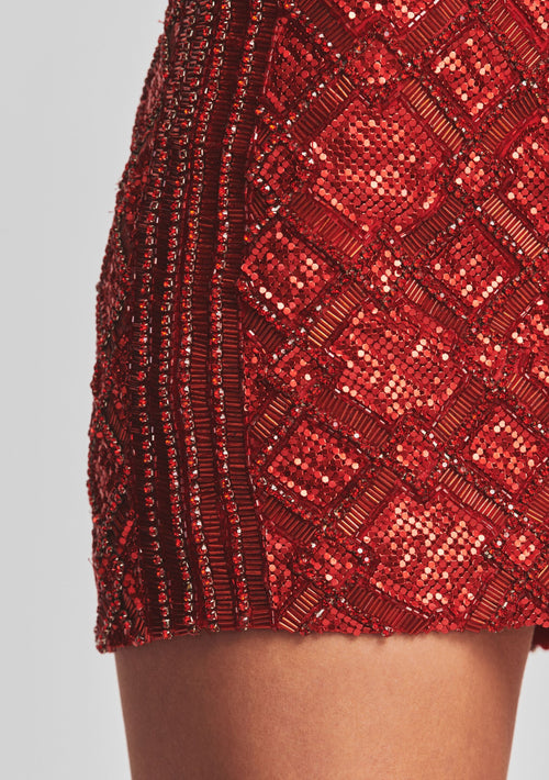 Aaliyah Sequin Skirt by retrofête in Red, product image 2