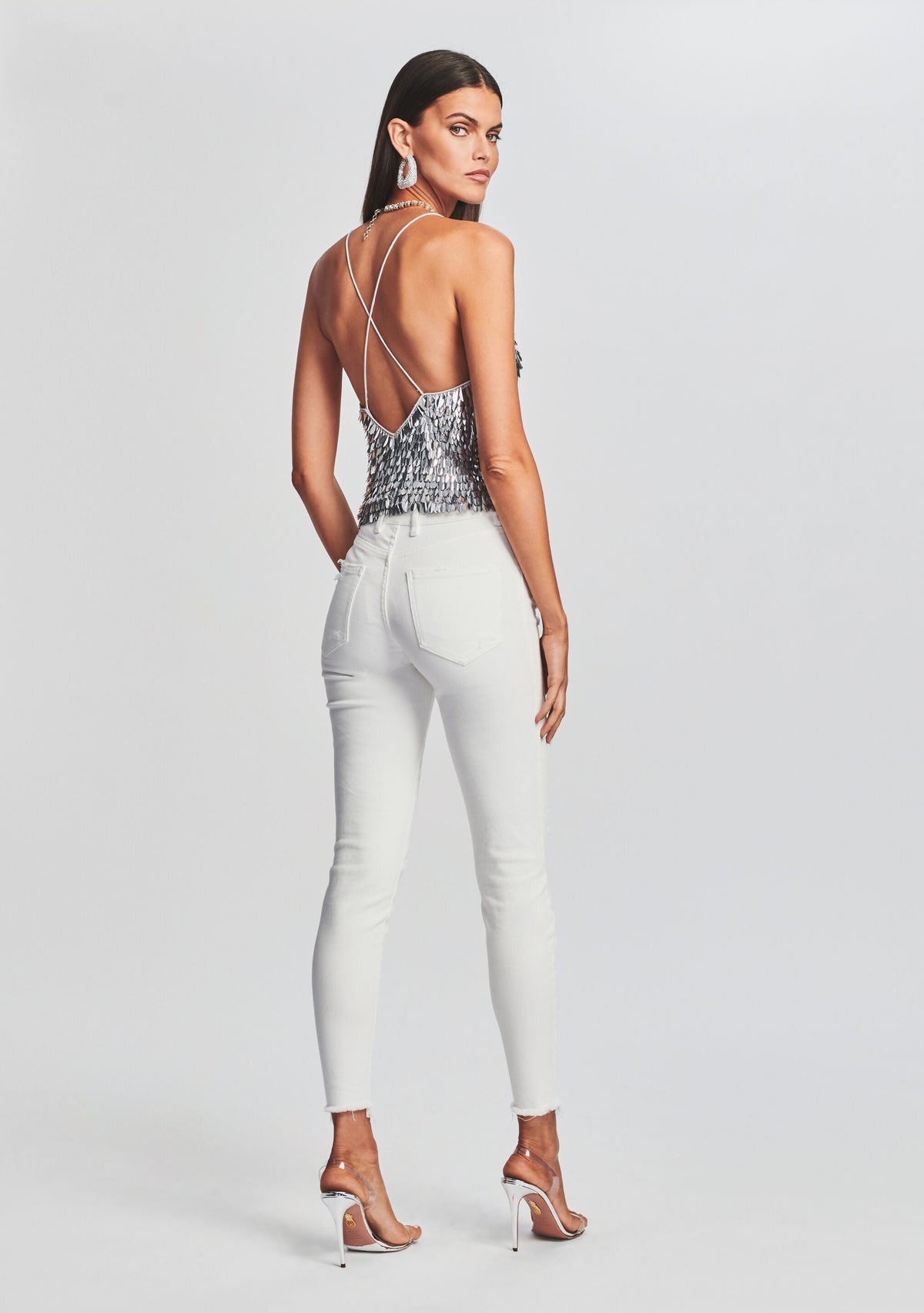 Darla Feather Sequin Top by retrofête in Silver Feather Sequin, product image 4