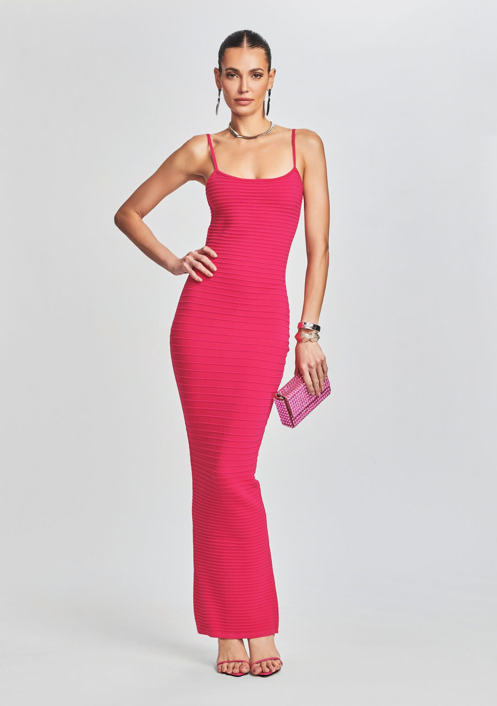 Kylie Bandage Knit Dress by retrofête in Dragon Fruit, product image 1