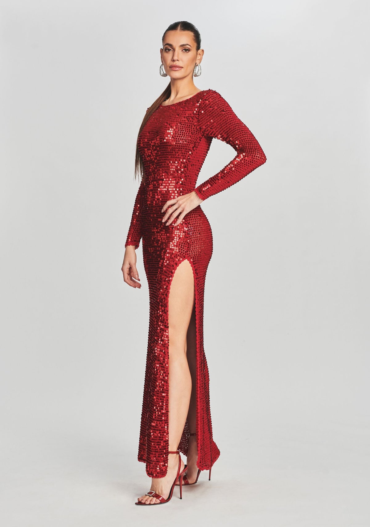 Alexa Sequin Crochet Dress by retrofête in LT Red, product image 3