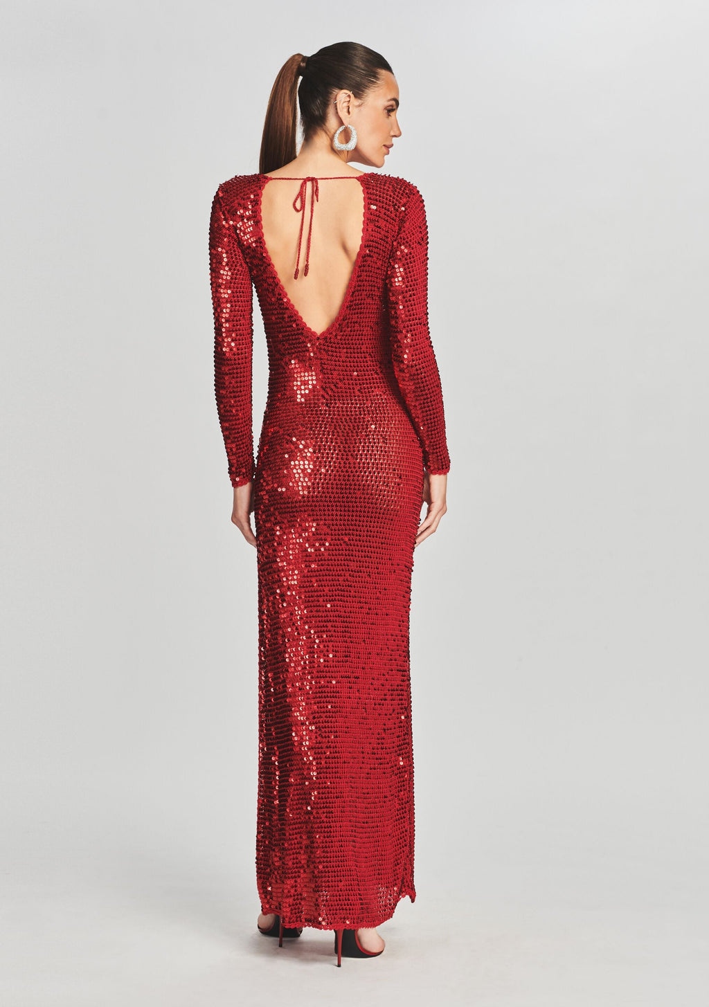 Alexa Sequin Crochet Dress by retrofête in LT Red, product image 4