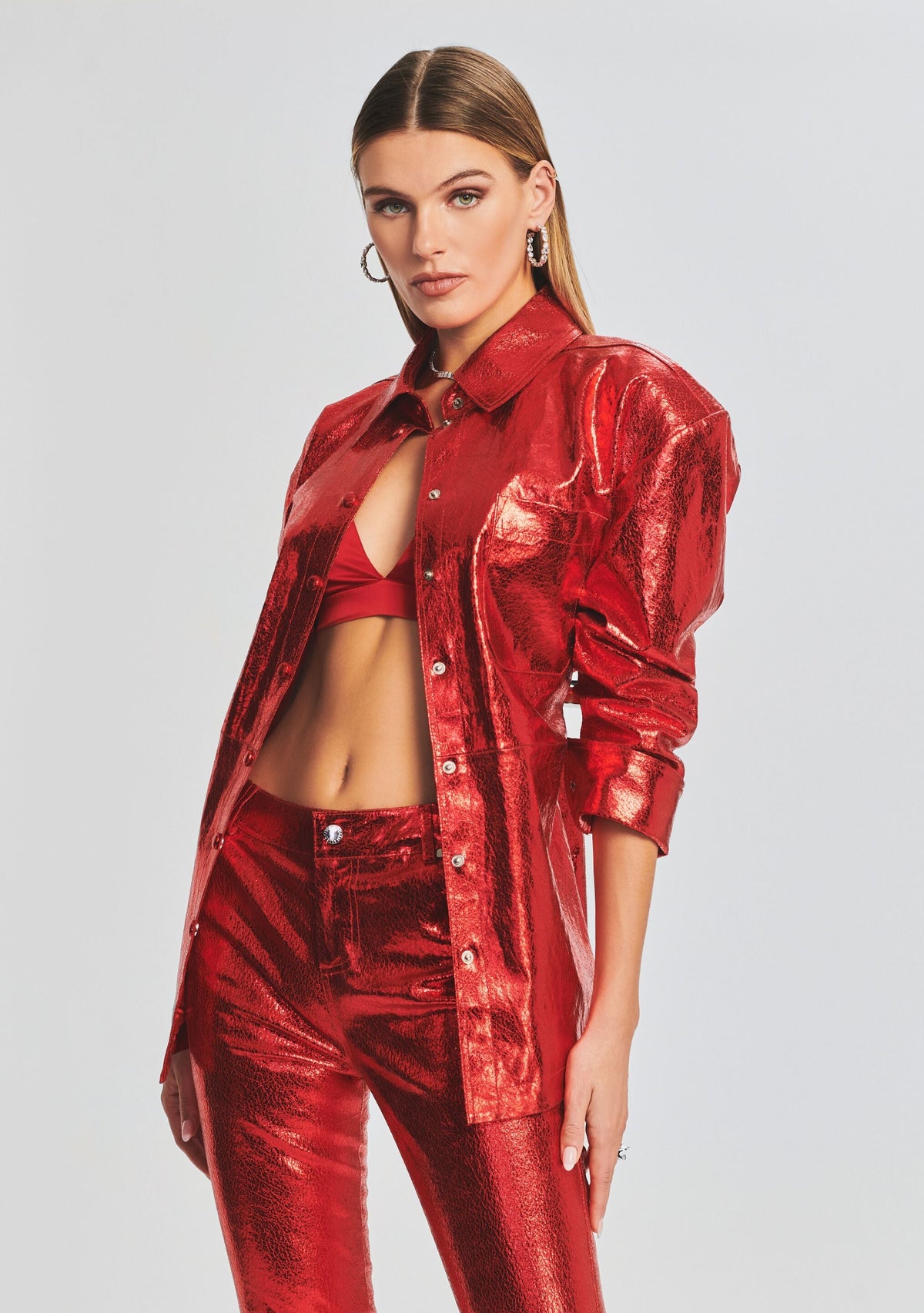 Mercury Leather Shirt by retrofête in Metallic Red, product image 1