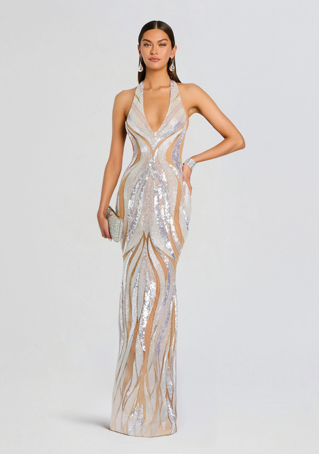 Emryn Embellished Dress by retrofête in Silver/Nude, product image 1