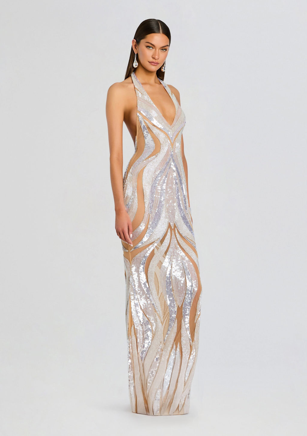 Emryn Embellished Dress by retrofête in Silver/Nude, product image 4