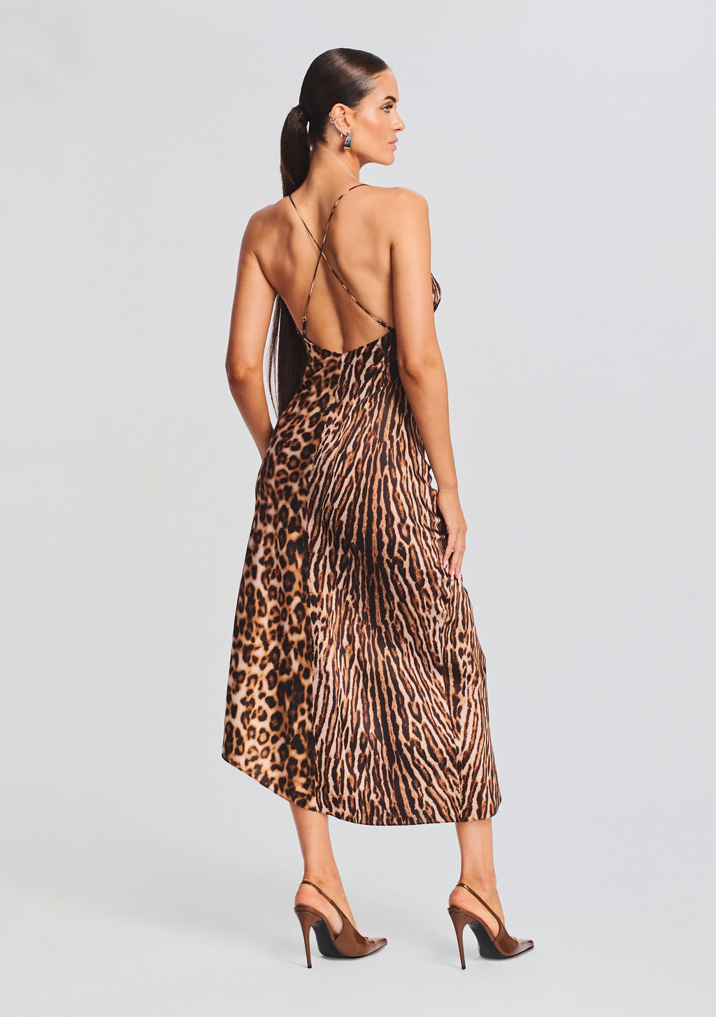 Emma Silk Dress by SEROYA in Tan Ocelot, product image 4