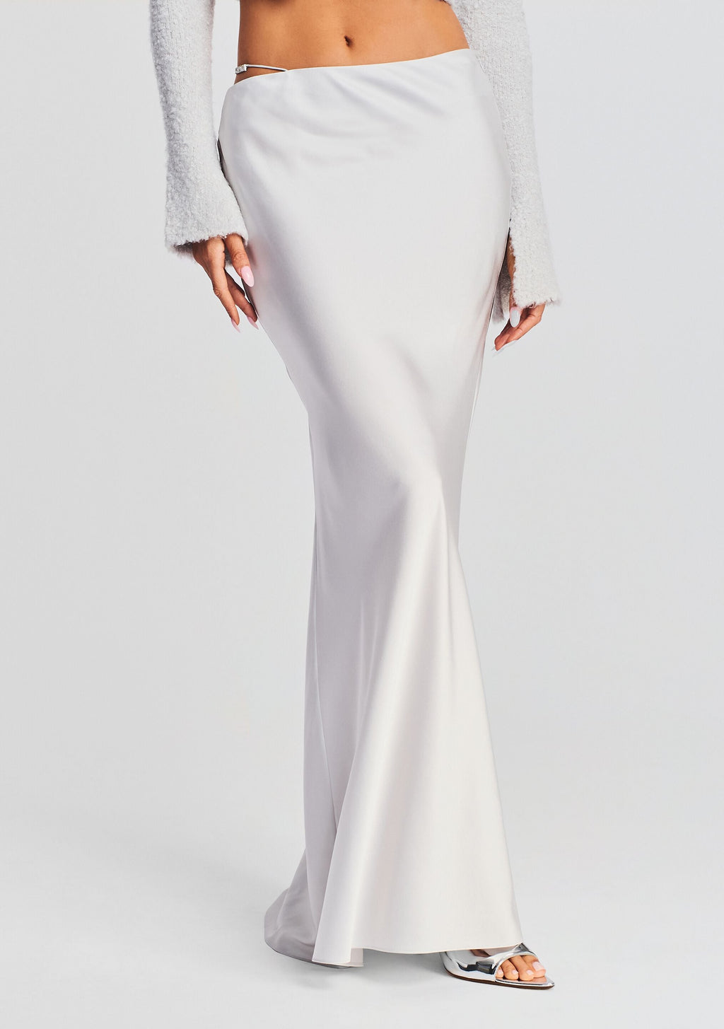 Silvana Silk Maxi Skirt by SEROYA in Silver, product image 1