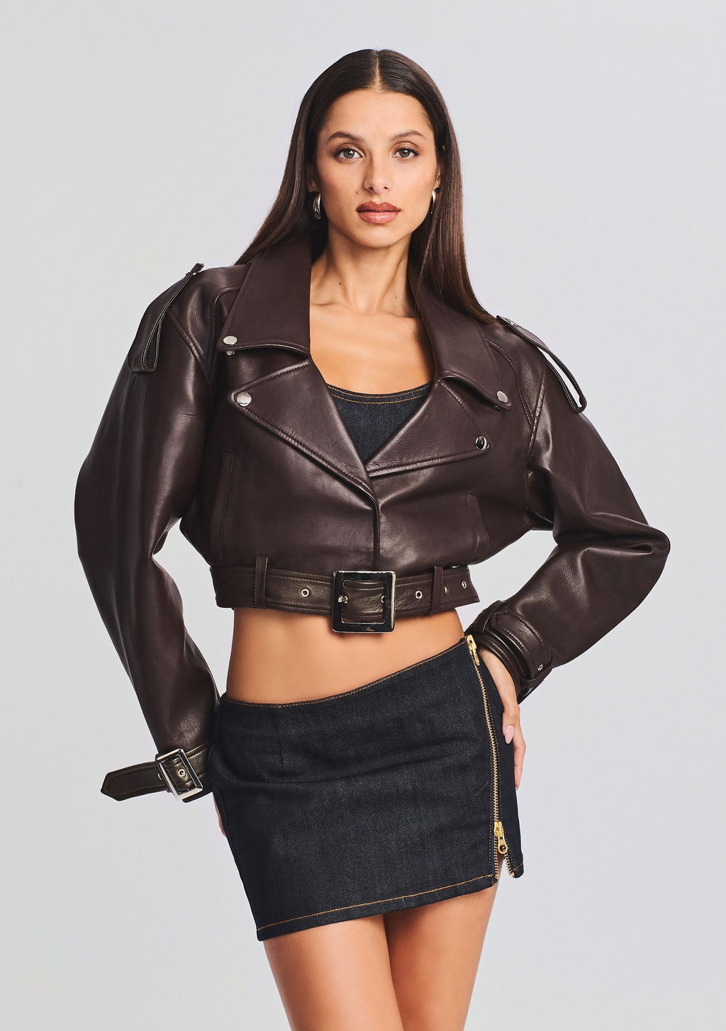 Victoria Leather Jacket by retrofête in Dark Chocolate, product image 1