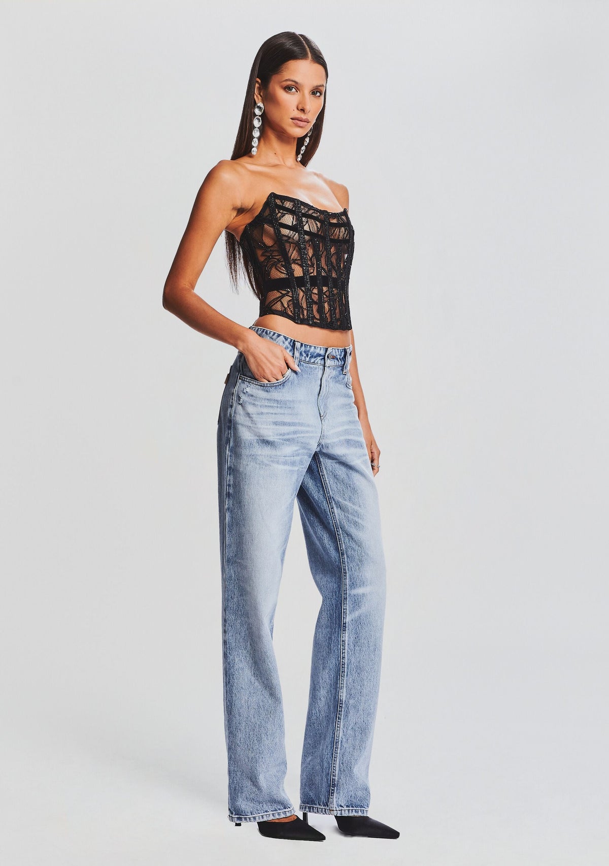 Bayley Embellished Lace Top by retrofête in Black, product image 3