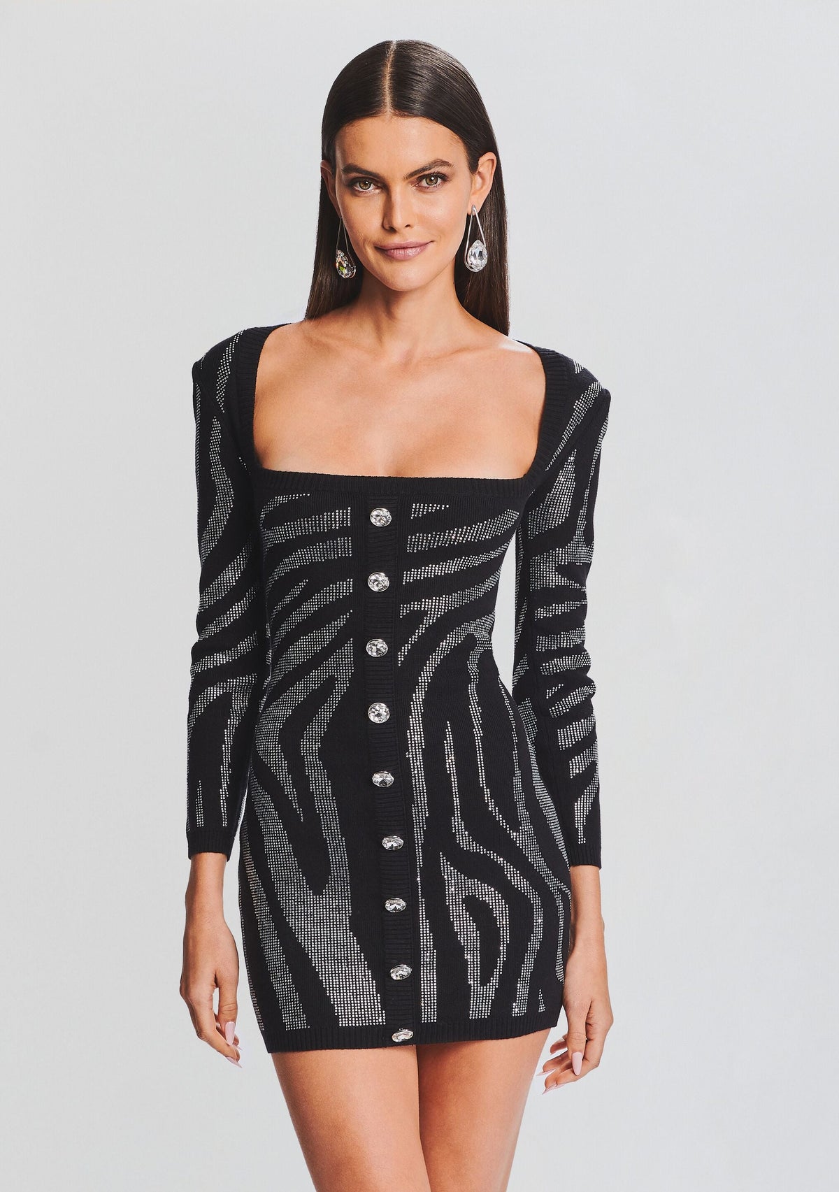 Elvira Knit Dress by retrofête in Black/Silver Zebra, product image 5