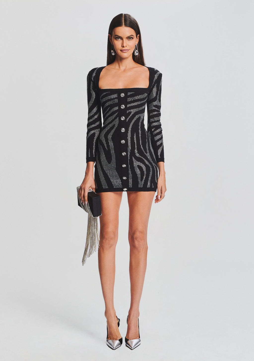 Elvira Knit Dress by retrofête in Black/Silver Zebra, product image 1