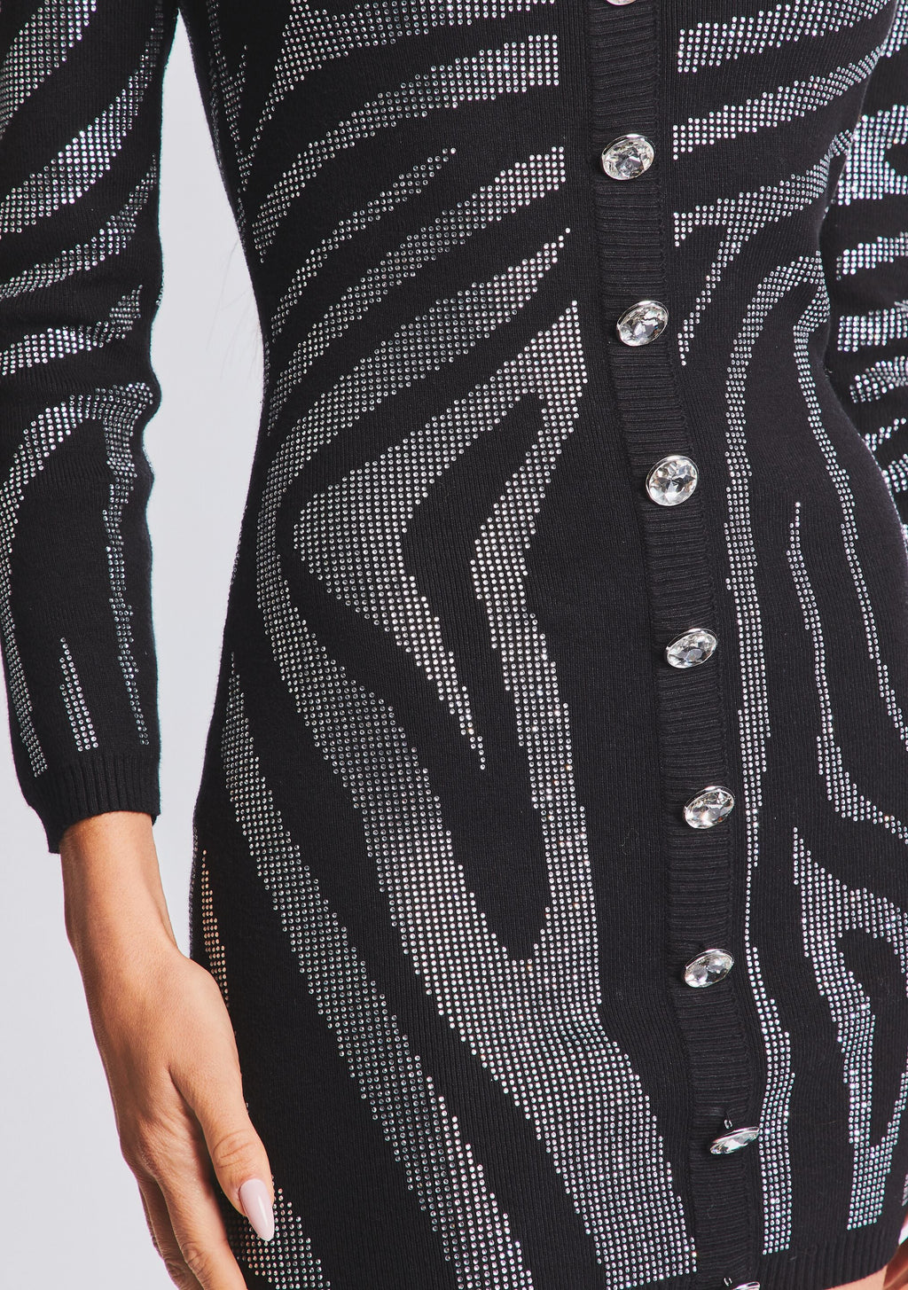 Elvira Knit Dress by retrofête in Black/Silver Zebra, product image 2