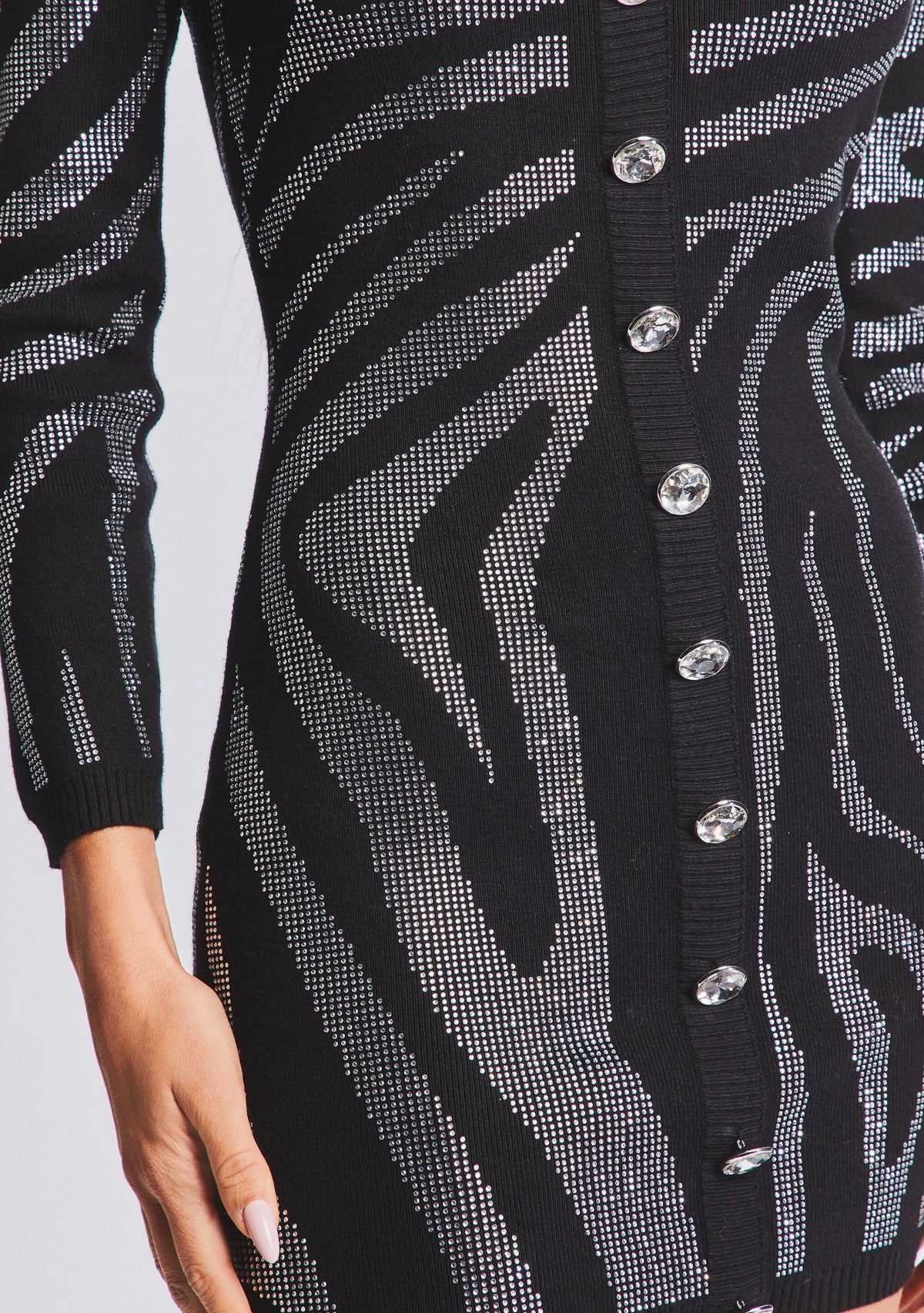 Elvira Knit Dress by retrofête in Black/Silver Zebra, product image 2