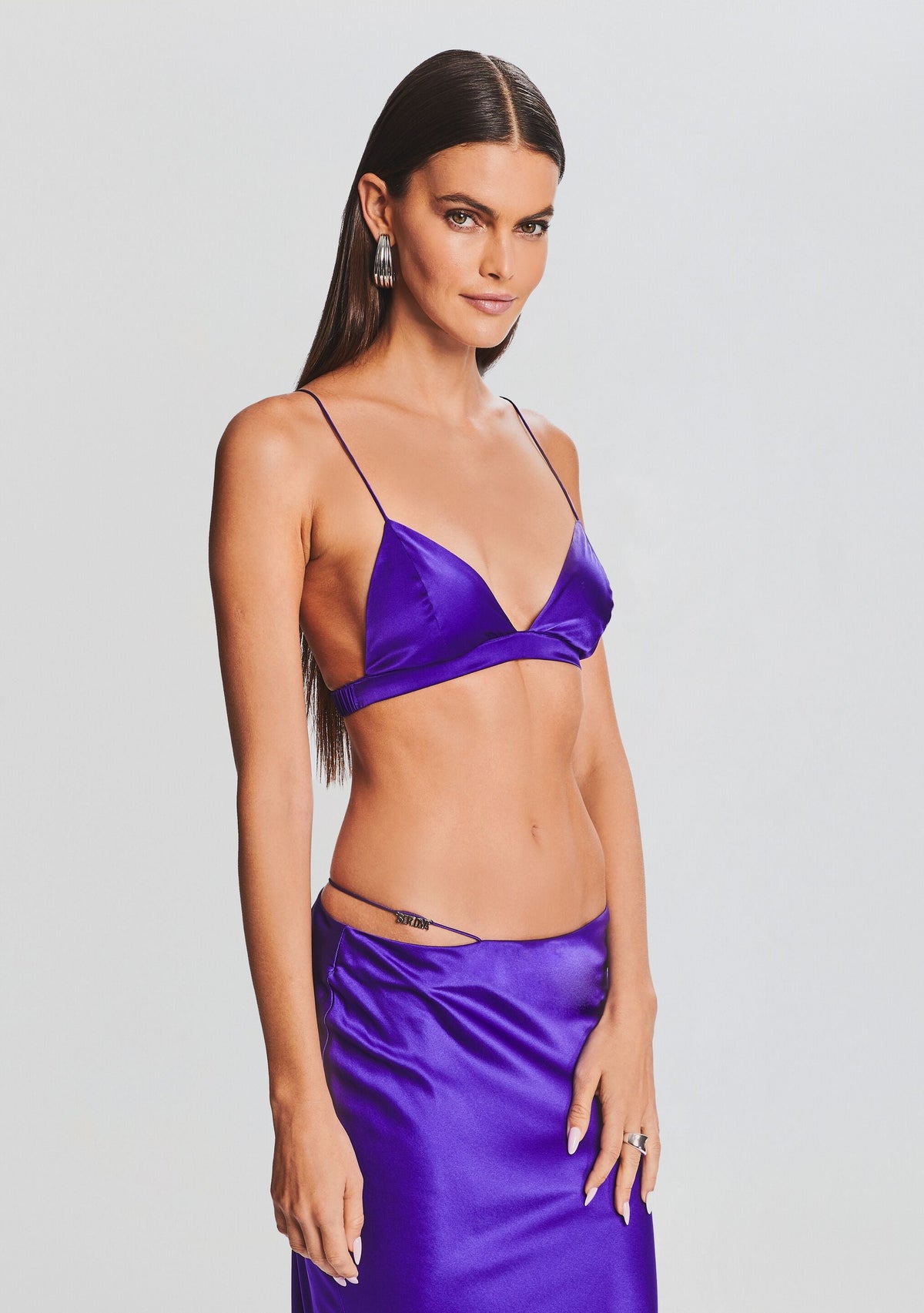 Doral Silk Bralette by SEROYA in Violet Indigo, product image 3