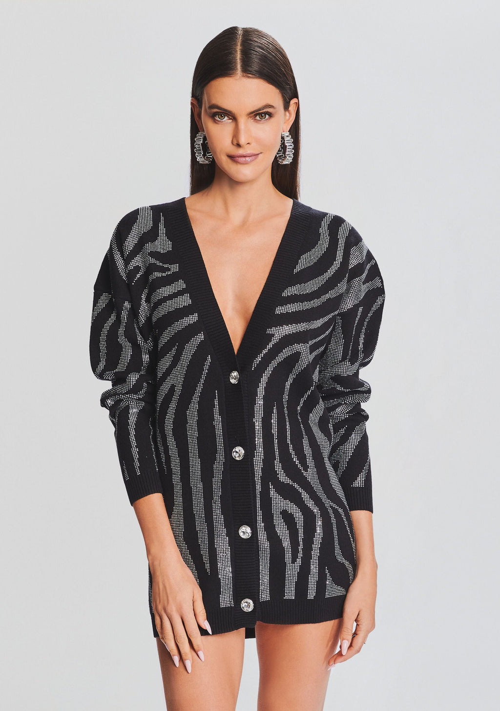 Natalya Knit Cardigan by retrofête in Black/Silver Zebra, product image 5
