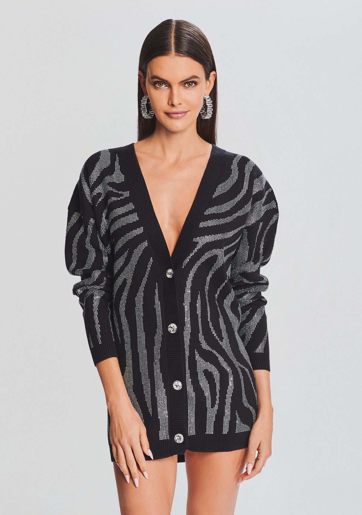 Natalya Knit Cardigan by retrofête in Black/Silver Zebra, product image 5